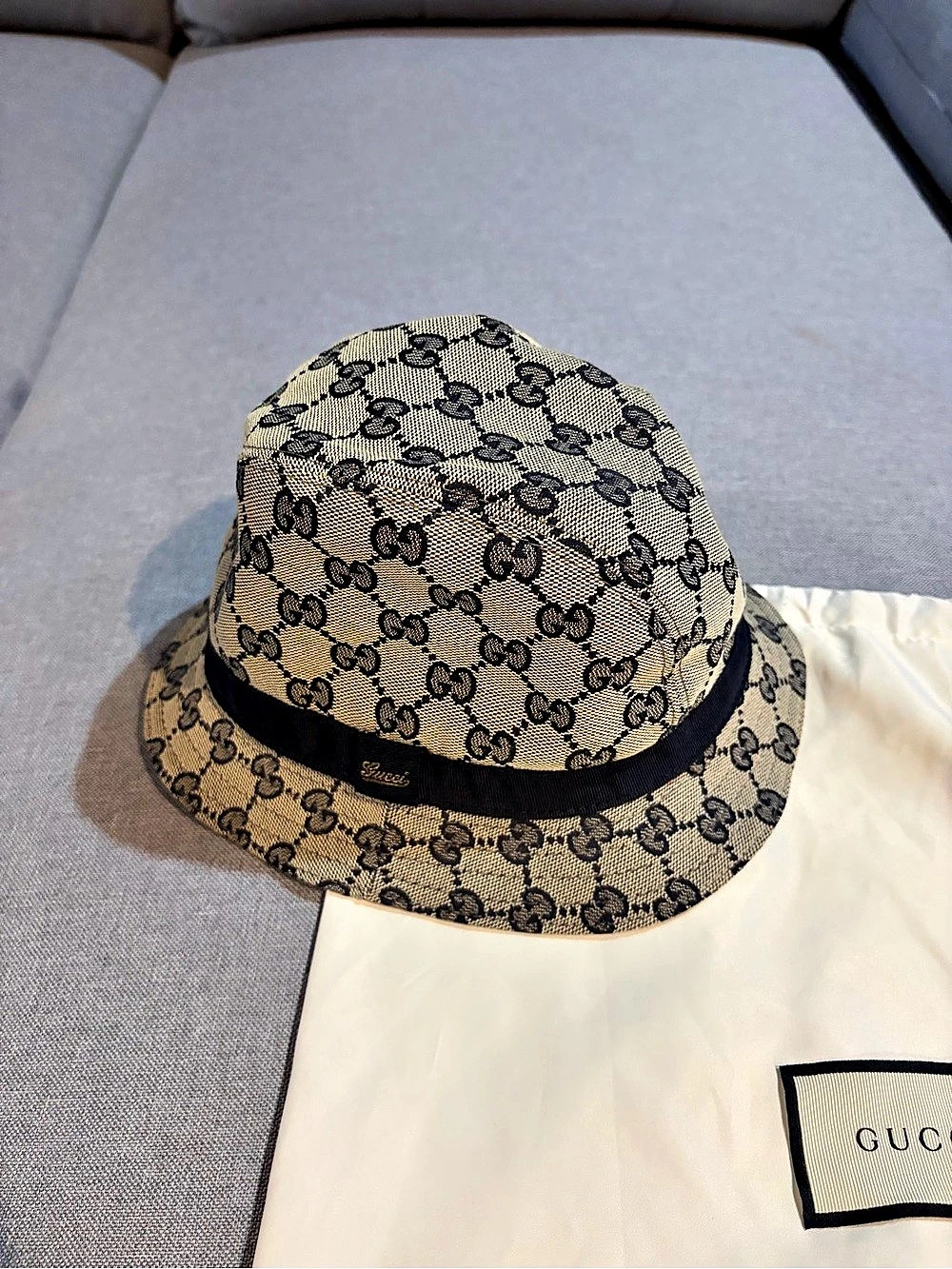 Kids Gucci Bucket Hat in Beige & Blue Size Small NWT